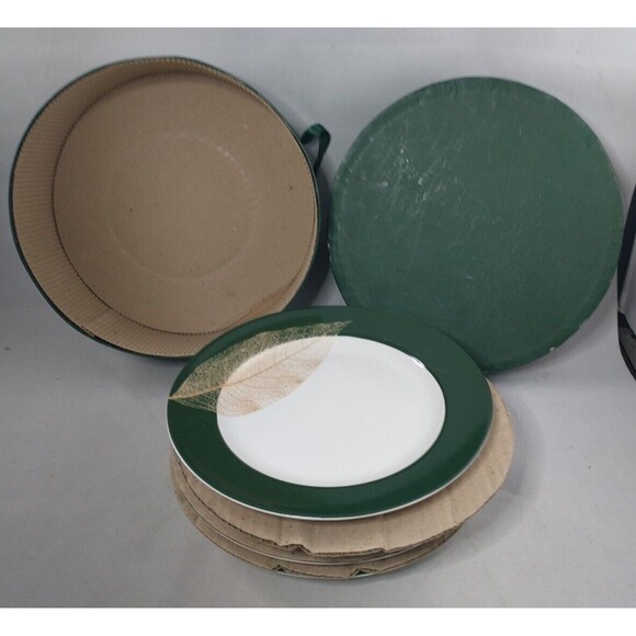 Target Home Accent 8" Sandwich Salad Plate White Green Rim W/ Gold Leaf Set of 4 - Picture 4 of 13